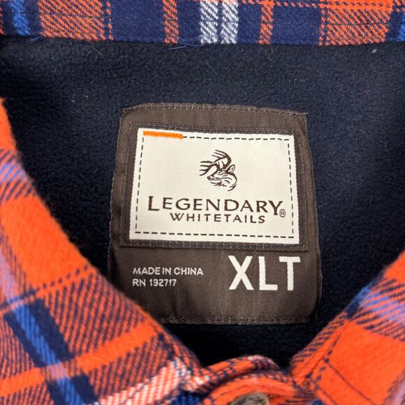 Legendary Mens XLT Orange Blue Plaid Fleece Lined Long Sleeve Shacket w/ Pockets - Picture 2 of 6